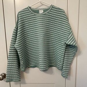 JCREW Reversible Sweatshirt in Green and White Quilted Stripe Size XL So cute!
